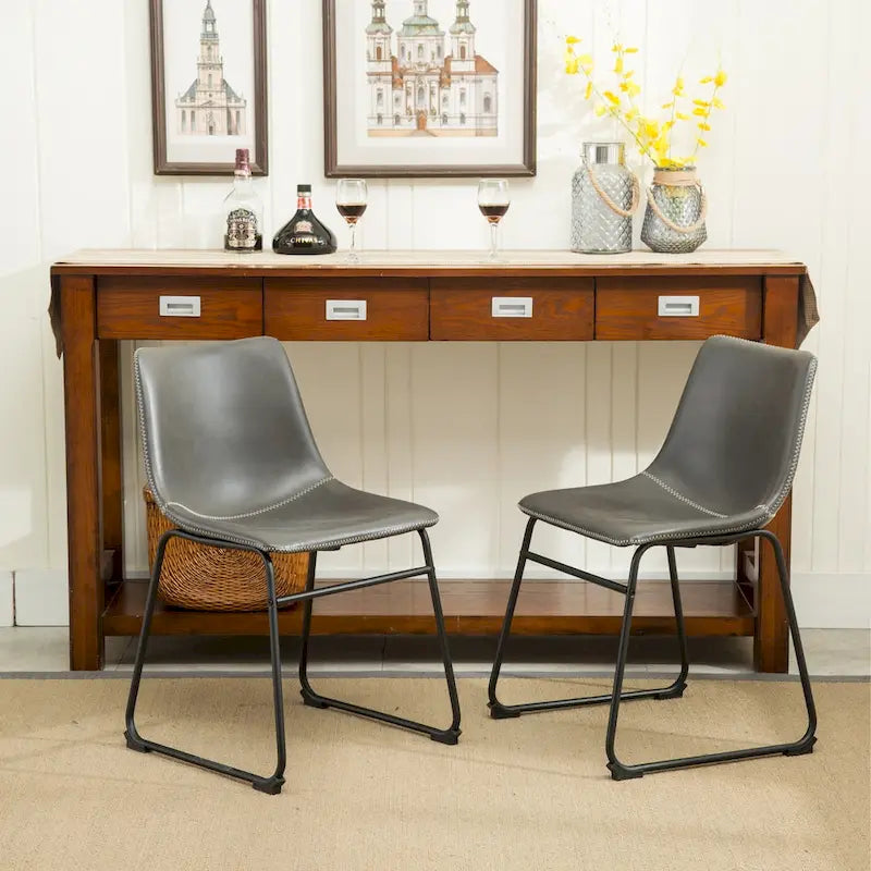 Chaise de salle à manger sans accoudoirs en similicuir, lot de 2 – Marron / Gris / Blanc