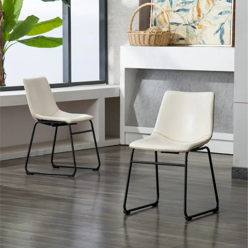 Chaise de salle à manger sans accoudoirs en similicuir, lot de 2 – Marron / Gris / Blanc