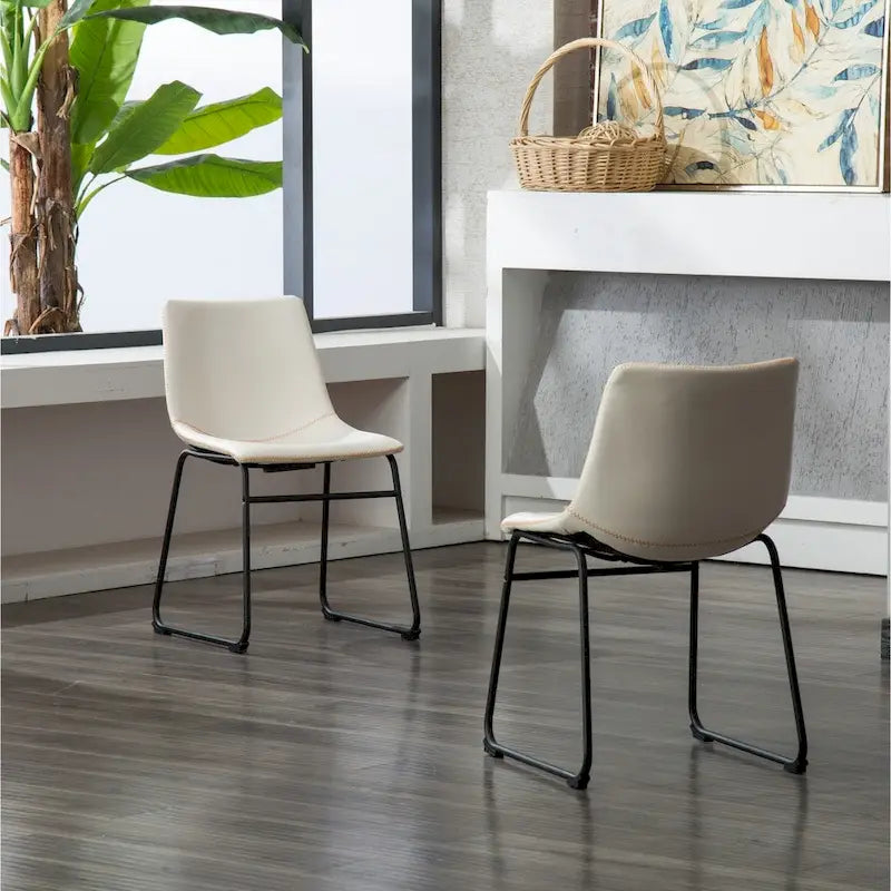 Chaise de salle à manger sans accoudoirs en similicuir, lot de 2 – Marron / Gris / Blanc