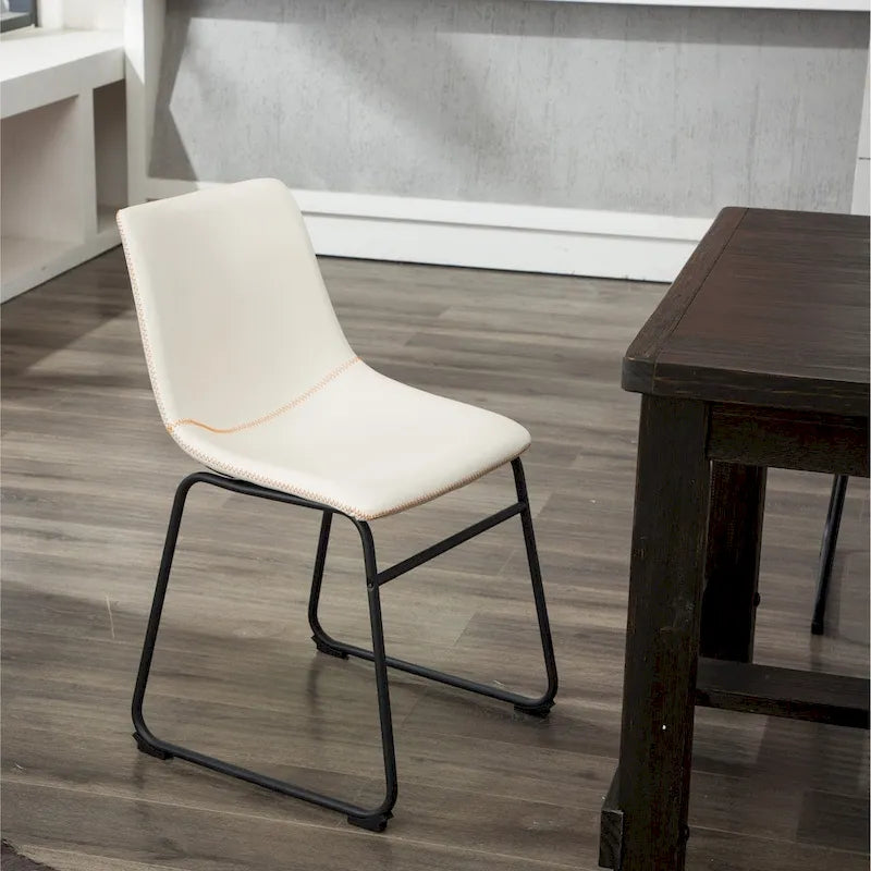 Chaise de salle à manger sans accoudoirs en similicuir, lot de 2 – Marron / Gris / Blanc