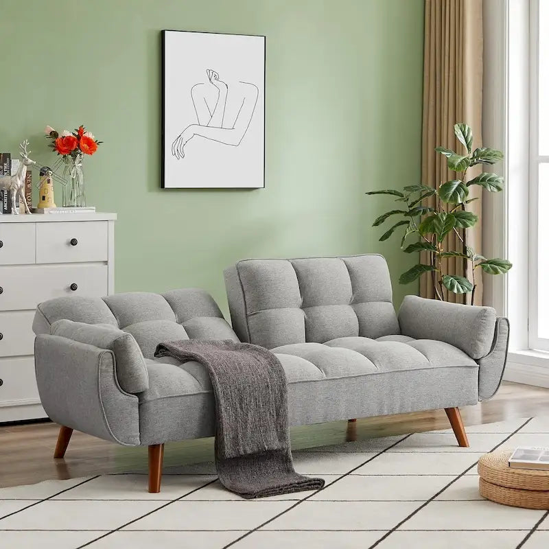 Canapé-lit convertible futon – 2 places, dossier réglable (gris foncé / gris clair / vert / beige / jaune)