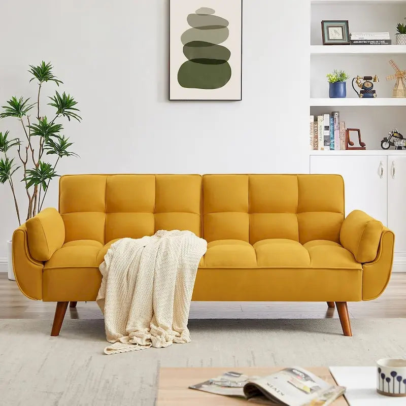 Canapé-lit convertible futon – 2 places, dossier réglable (gris foncé / gris clair / vert / beige / jaune)