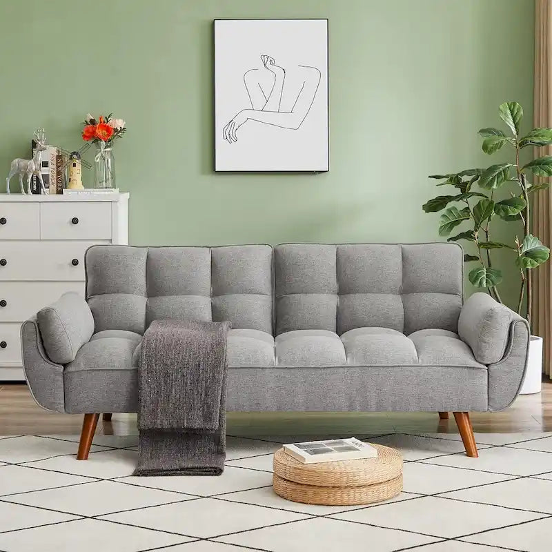 Canapé-lit convertible futon – 2 places, dossier réglable (gris foncé / gris clair / vert / beige / jaune)