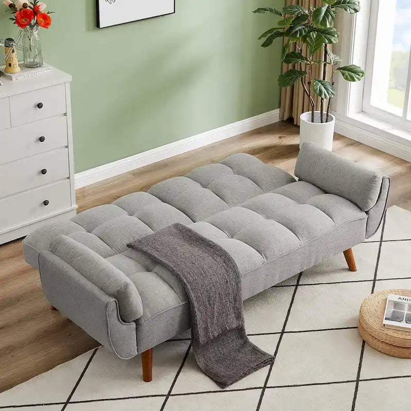 Canapé-lit convertible futon – 2 places, dossier réglable (gris foncé / gris clair / vert / beige / jaune)