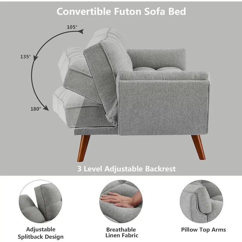 Canapé-lit convertible futon – 2 places, dossier réglable (gris foncé / gris clair / vert / beige / jaune)