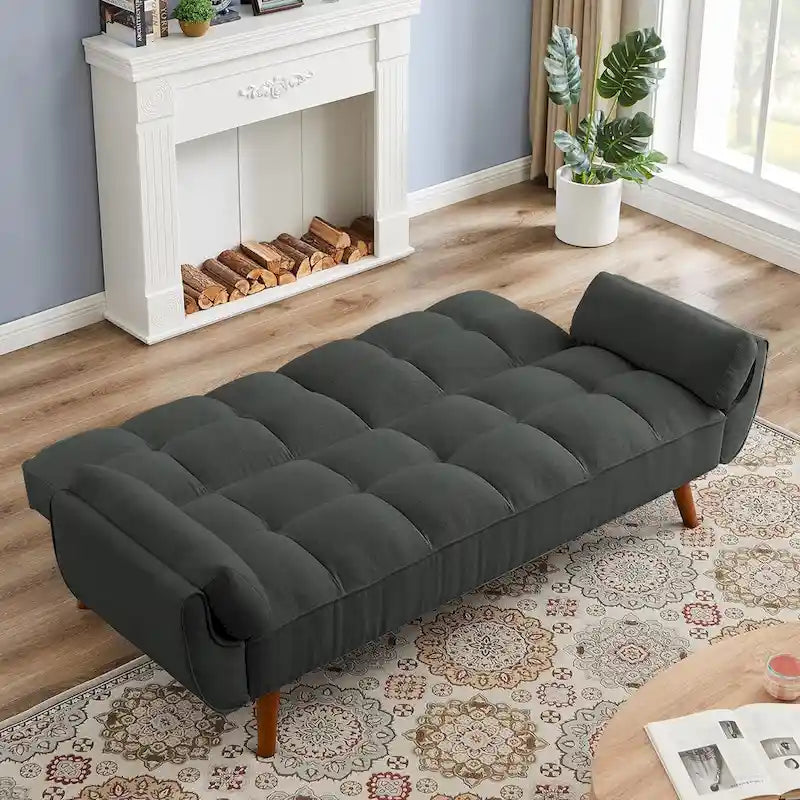 Canapé-lit convertible futon – 2 places, dossier réglable (gris foncé / gris clair / vert / beige / jaune)