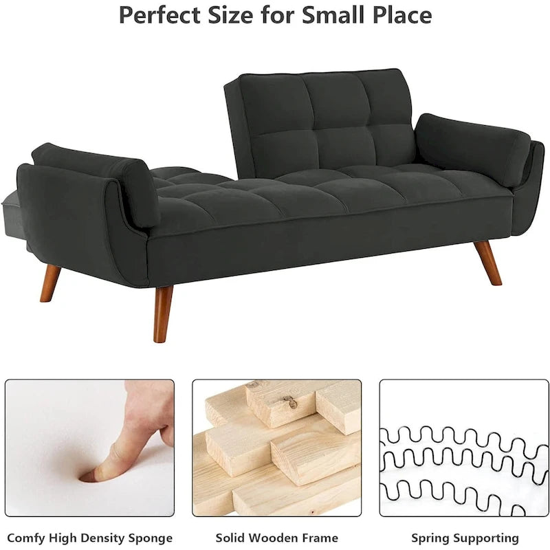 Canapé-lit convertible futon – 2 places, dossier réglable (gris foncé / gris clair / vert / beige / jaune)