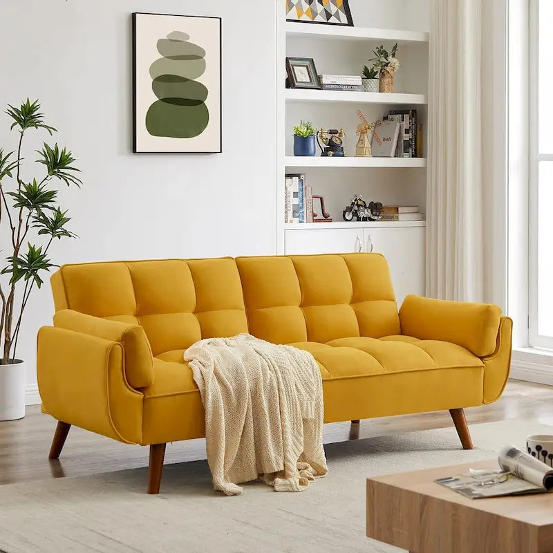Canapé-lit convertible futon – 2 places, dossier réglable (gris foncé / gris clair / vert / beige / jaune)