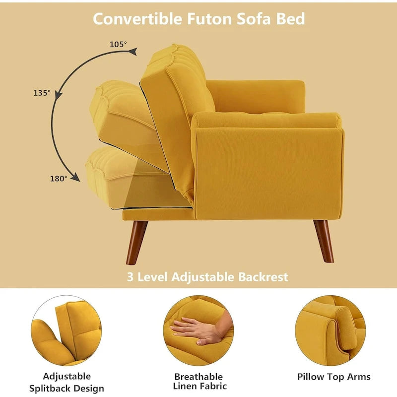 Canapé-lit convertible futon – 2 places, dossier réglable (gris foncé / gris clair / vert / beige / jaune)