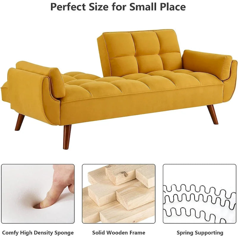 Canapé-lit convertible futon – 2 places, dossier réglable (gris foncé / gris clair / vert / beige / jaune)