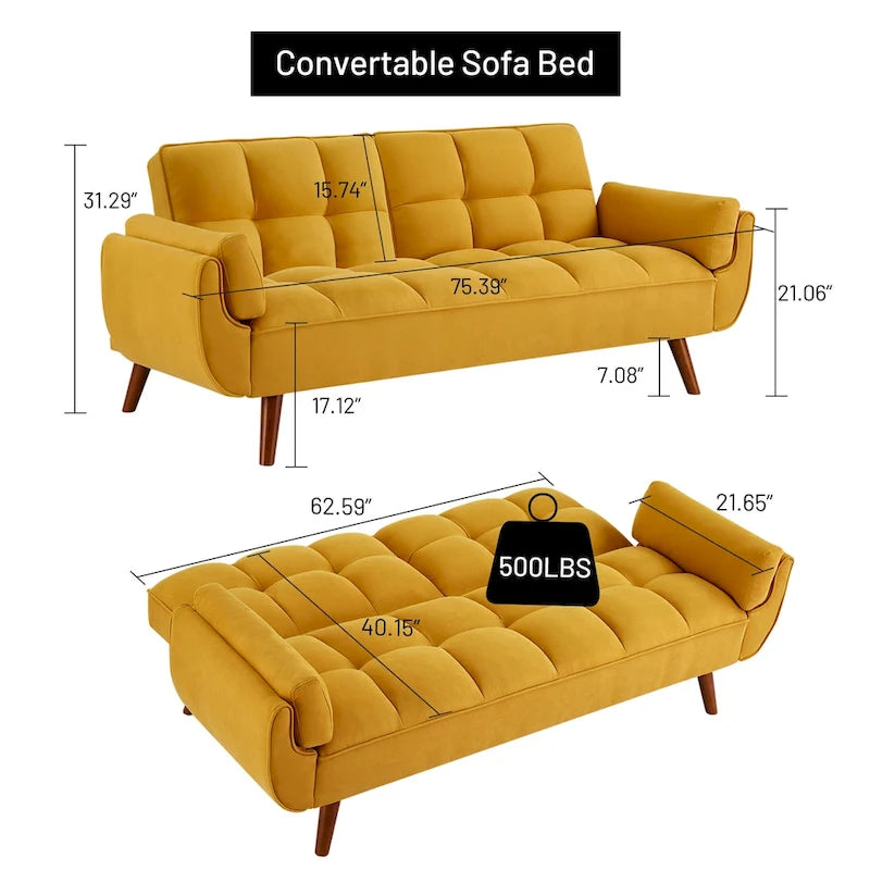 Canapé-lit convertible futon – 2 places, dossier réglable (gris foncé / gris clair / vert / beige / jaune)