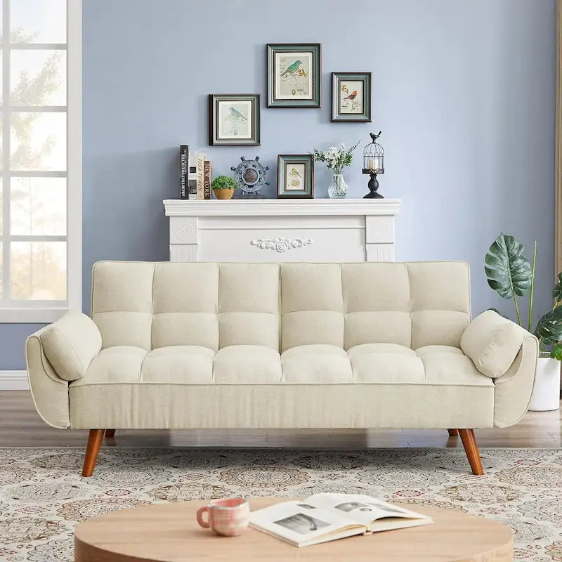 Canapé-lit convertible futon – 2 places, dossier réglable (gris foncé / gris clair / vert / beige / jaune)