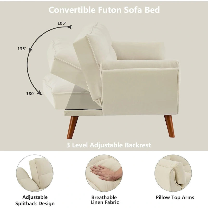 Canapé-lit convertible futon – 2 places, dossier réglable (gris foncé / gris clair / vert / beige / jaune)