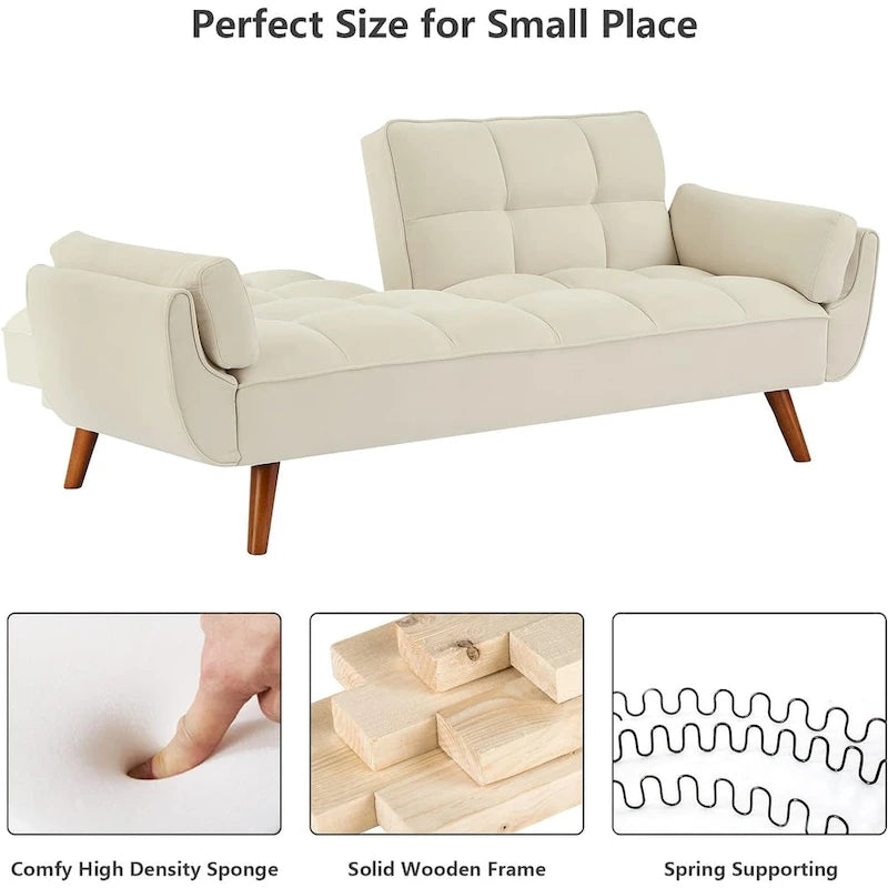 Canapé-lit convertible futon – 2 places, dossier réglable (gris foncé / gris clair / vert / beige / jaune)