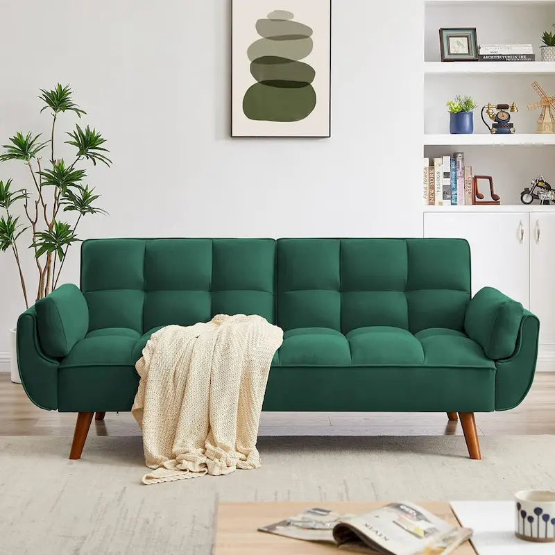 Canapé-lit convertible futon – 2 places, dossier réglable (gris foncé / gris clair / vert / beige / jaune)