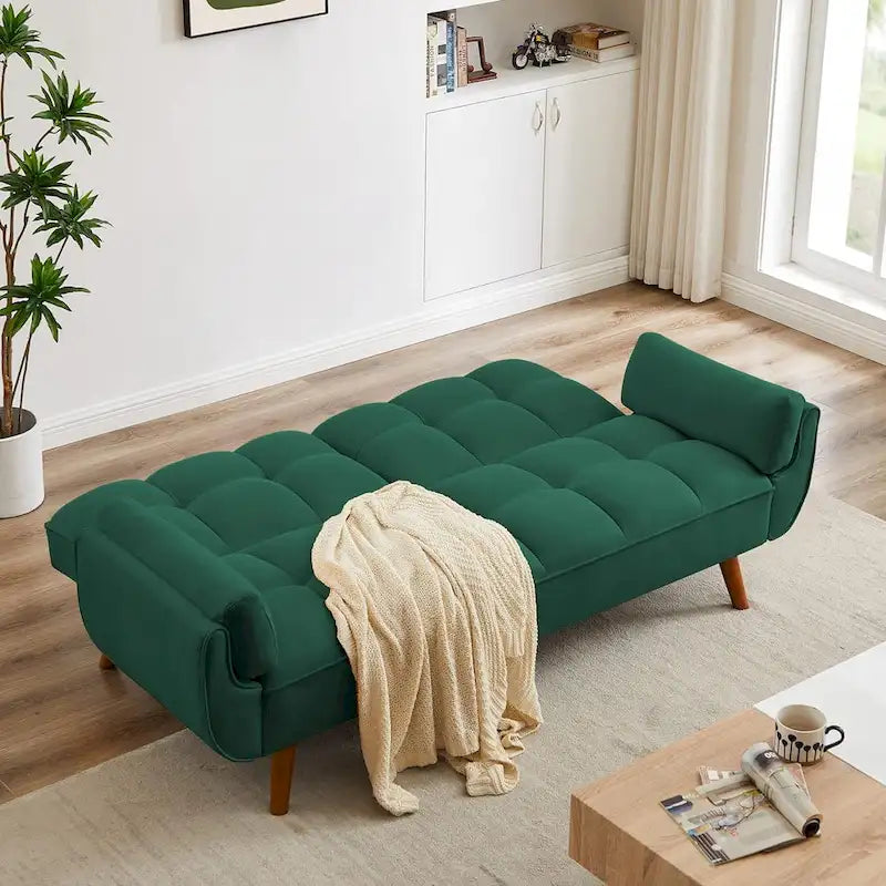 Canapé-lit convertible futon – 2 places, dossier réglable (gris foncé / gris clair / vert / beige / jaune)