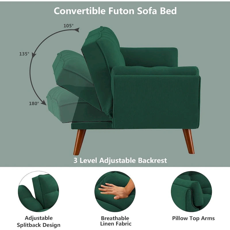 Canapé-lit convertible futon – 2 places, dossier réglable (gris foncé / gris clair / vert / beige / jaune)