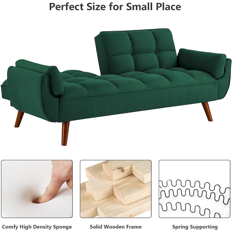 Canapé-lit convertible futon – 2 places, dossier réglable (gris foncé / gris clair / vert / beige / jaune)