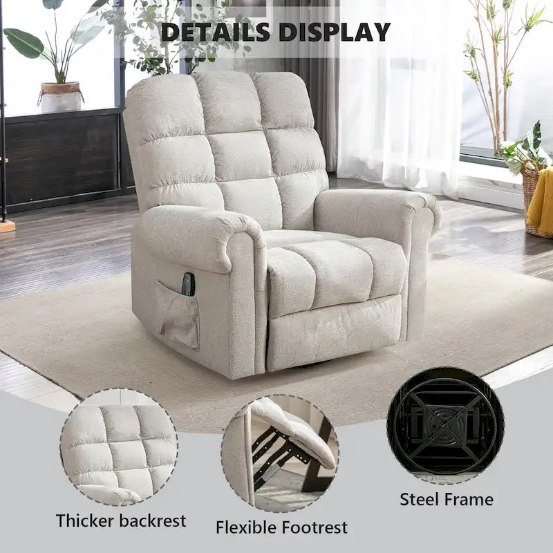 Fauteuil inclinable, pivotant et basculant manuel couleur Chameau/Blanc, une place