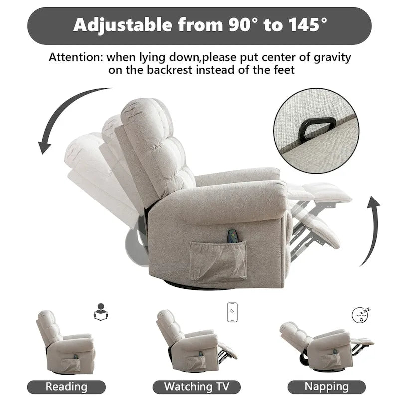 Fauteuil inclinable, pivotant et basculant manuel couleur Chameau/Blanc, une place