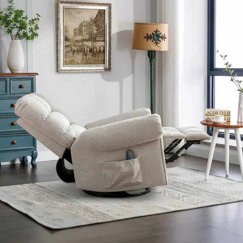 Fauteuil inclinable, pivotant et basculant manuel couleur Chameau/Blanc, une place