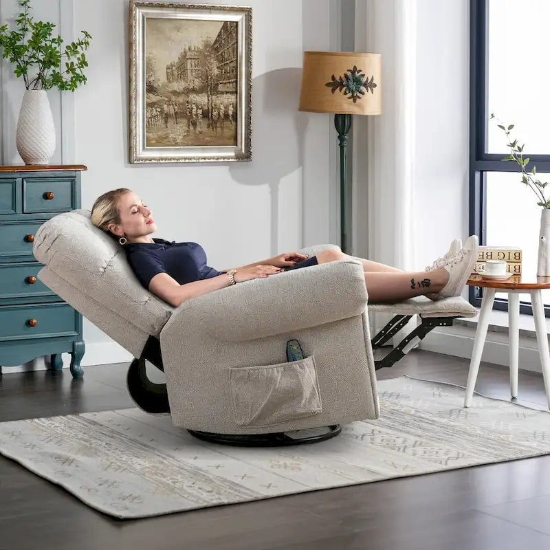 Fauteuil inclinable, pivotant et basculant manuel couleur Chameau/Blanc, une place