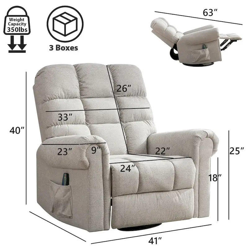 Fauteuil inclinable, pivotant et basculant manuel couleur Chameau/Blanc, une place