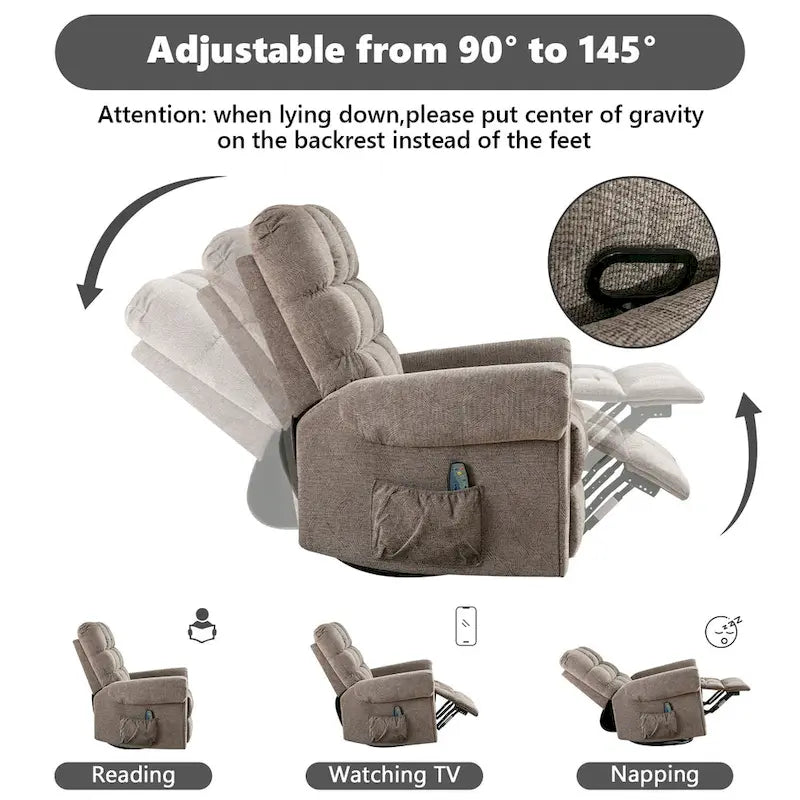 Fauteuil inclinable, pivotant et basculant manuel couleur Chameau/Blanc, une place