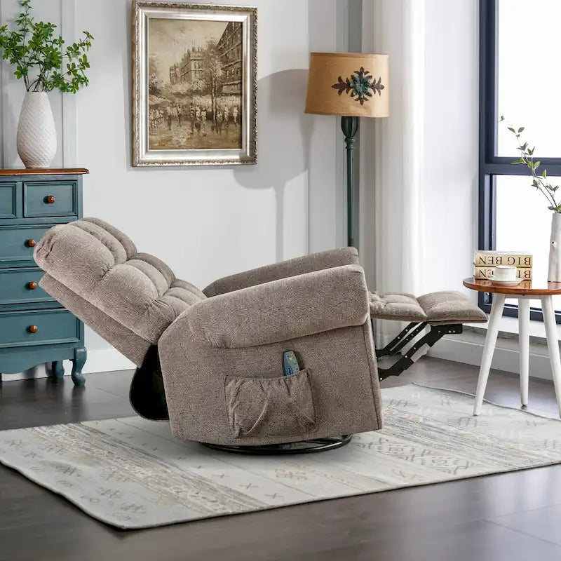 Fauteuil inclinable, pivotant et basculant manuel couleur Chameau/Blanc, une place