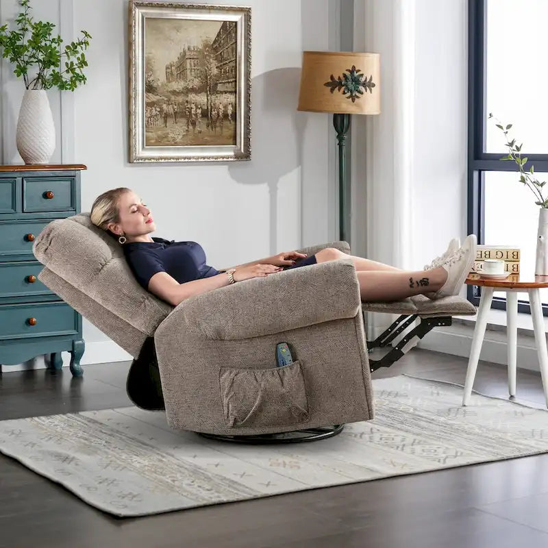 Fauteuil inclinable, pivotant et basculant manuel couleur Chameau/Blanc, une place