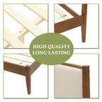 Tête de lit tapissée beige et cadre de lit en bois naturel, Queen / King, 2 personnes