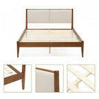 Tête de lit tapissée beige et cadre de lit en bois naturel, Queen / King, 2 personnes