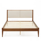 Tête de lit tapissée beige et cadre de lit en bois naturel, Queen / King, 2 personnes