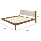 Tête de lit tapissée beige et cadre de lit en bois naturel, Queen / King, 2 personnes