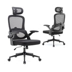 Fauteuil de bureau ergonomique en maille noire à dossier haut, utilisateur unique, 75×70×126 cm