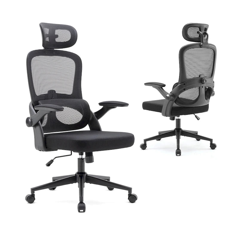 Fauteuil de bureau ergonomique en maille noire à dossier haut, utilisateur unique, 75×70×126 cm