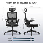 Fauteuil de bureau ergonomique en maille noire à dossier haut, utilisateur unique, 75×70×126 cm
