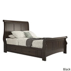 Chêne / Noir / Gris / Vert Sauge / Rouge Baie / Blanc – Lit traîneau Queen avec rangement, 1 ou 2 tiroirs latéraux, Pour 2 personnes