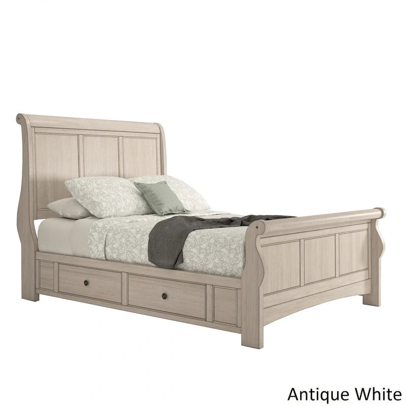Chêne / Noir / Gris / Vert Sauge / Rouge Baie / Blanc – Lit traîneau Queen avec rangement, 1 ou 2 tiroirs latéraux, Pour 2 personnes