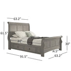 Chêne / Noir / Gris / Vert Sauge / Rouge Baie / Blanc – Lit traîneau Queen avec rangement, 1 ou 2 tiroirs latéraux, Pour 2 personnes