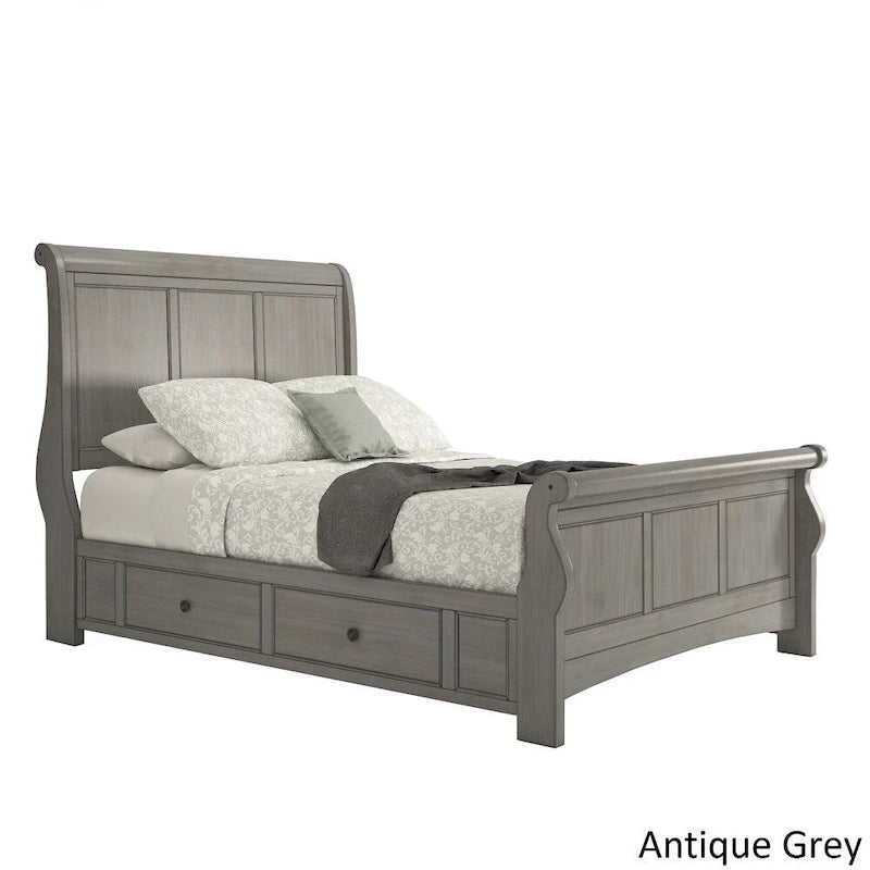 Chêne / Noir / Gris / Vert Sauge / Rouge Baie / Blanc – Lit traîneau Queen avec rangement, 1 ou 2 tiroirs latéraux, Pour 2 personnes
