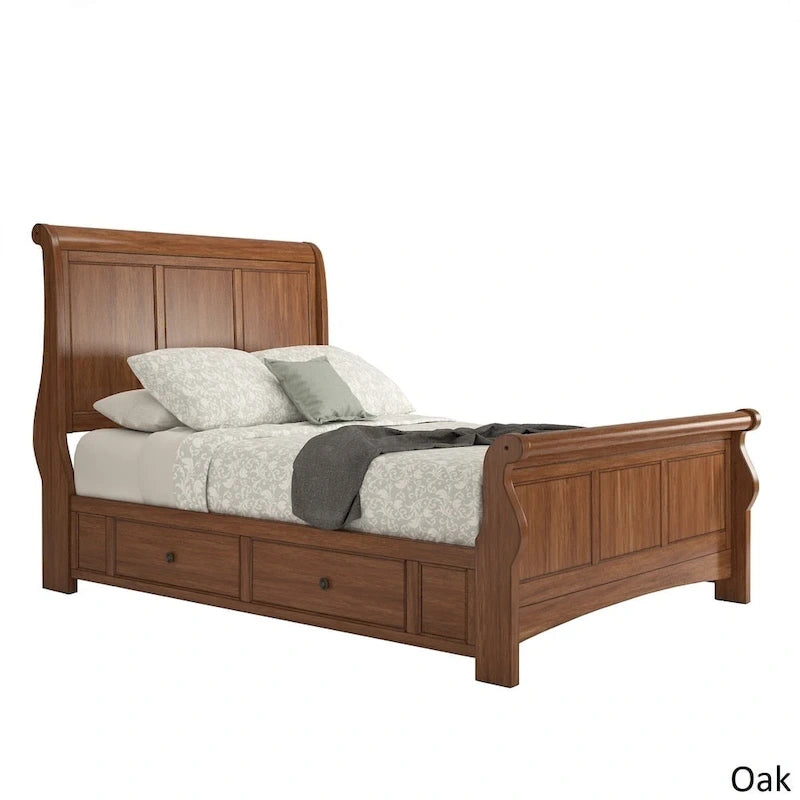 Chêne / Noir / Gris / Vert Sauge / Rouge Baie / Blanc – Lit traîneau Queen avec rangement, 1 ou 2 tiroirs latéraux, Pour 2 personnes
