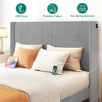 Lit plateforme capitonné Queen beige/gris avec tiroirs de rangement et 4 ports USB, convient pour 1 à 2 personnes