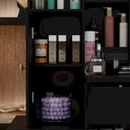 Coiffeuse lumineuse blanche/grise et noire avec miroir et tabouret, pour une personne