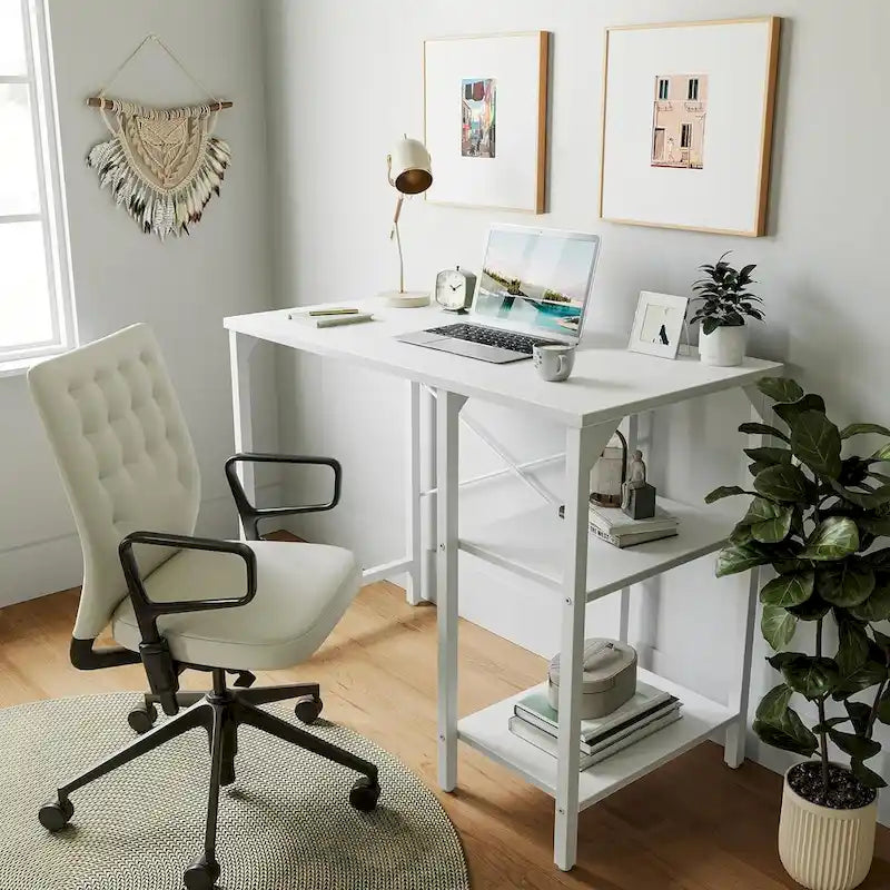 Bureau d'écriture en acier noir et bois de 89 cm avec étagères de rangement, 1 personne