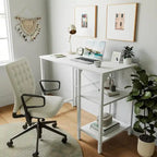 Bureau d'écriture en acier noir et bois de 89 cm avec étagères de rangement, 1 personne