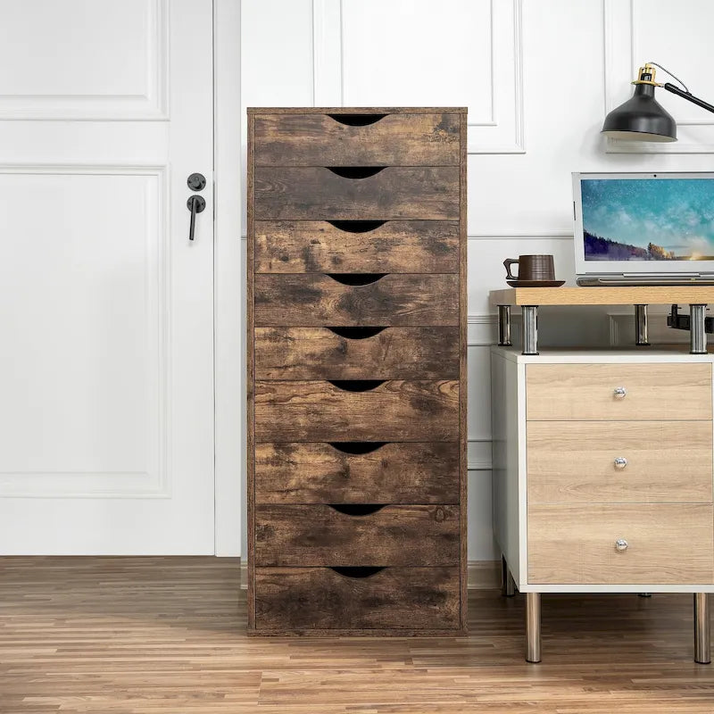 Commode verticale étroite à 9 tiroirs multicolore, Armoire de rangement simple