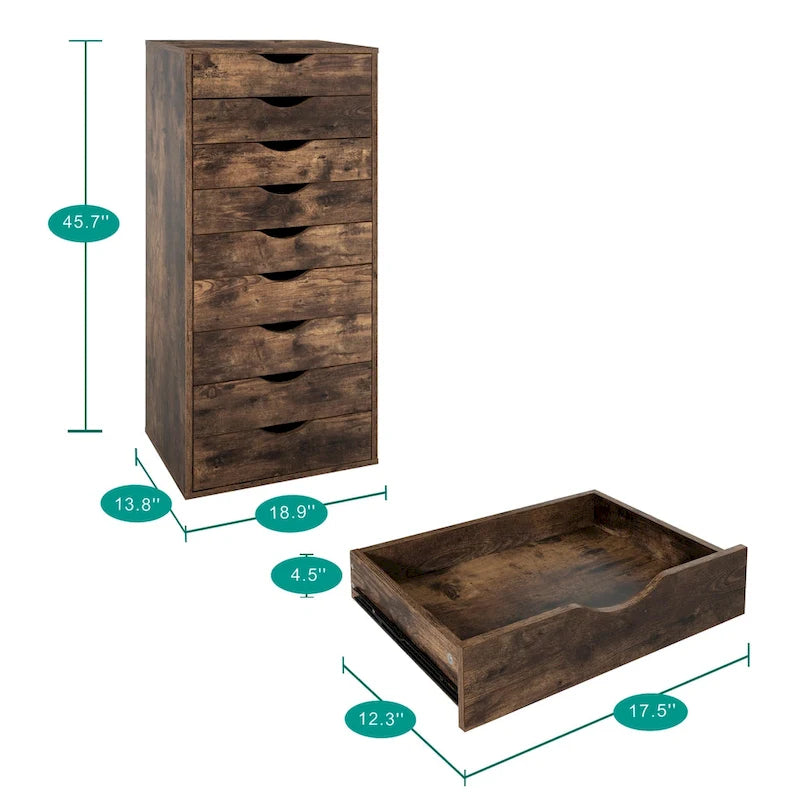 Commode verticale étroite à 9 tiroirs multicolore, Armoire de rangement simple