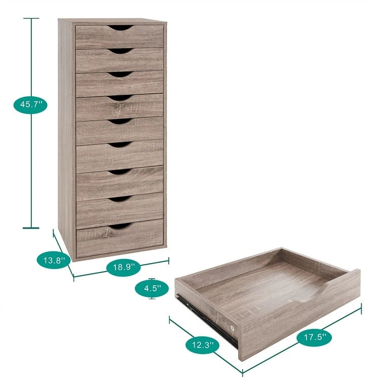 Commode verticale étroite à 9 tiroirs multicolore, Armoire de rangement simple