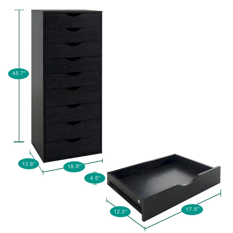Commode verticale étroite à 9 tiroirs multicolore, Armoire de rangement simple